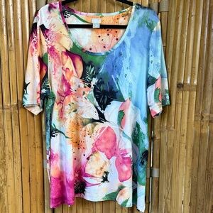 Chico's Multicolor Floral Short Sleeve Top. Size XL